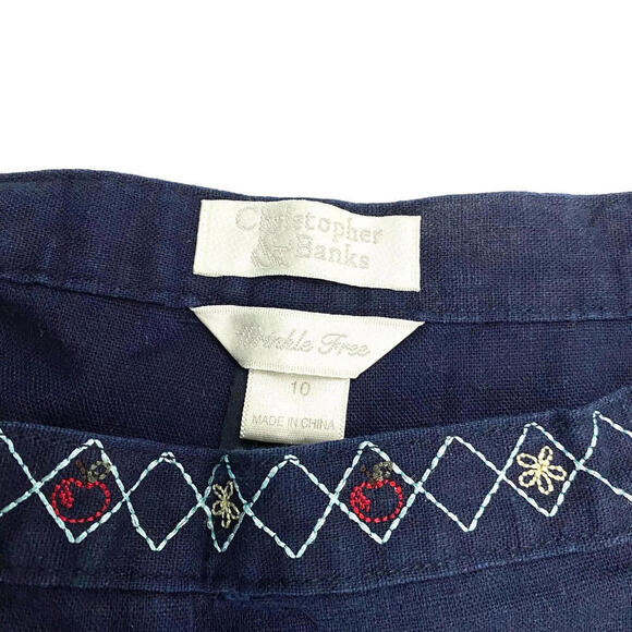 Christopher & Bank Capri Side zip Embroidered Women' size 10 Linen Navy Pants - Picture 2 of 4